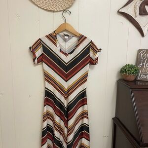 VTG 70s JCPenney Multicolor Chevron Women's Asymmetrical skater  dress